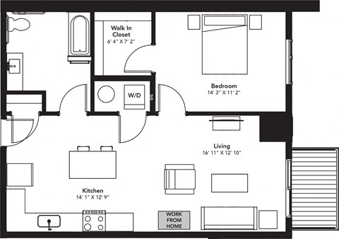 a floor plan of a house with a bedroom and a living room